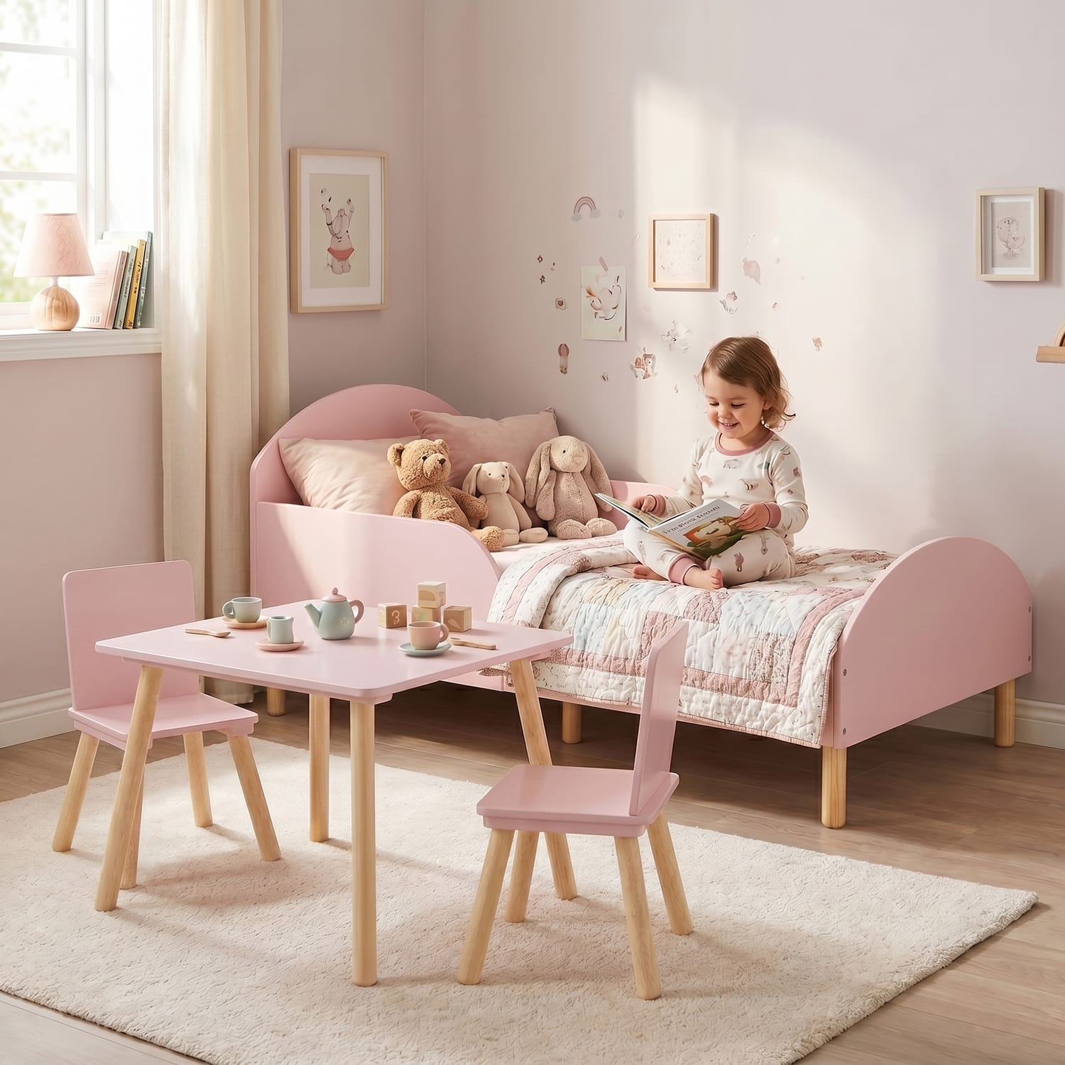 Liberty House Toys Toddler Bed and Table and Two Chairs Set - Pink, product image 4